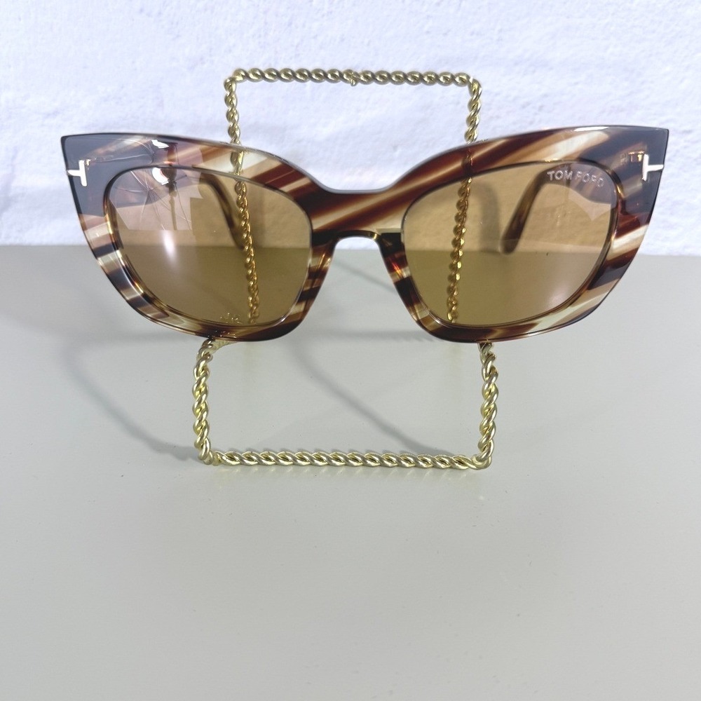 Tom Ford Sunglasses Athena Yellow Tint FT1190 Cat Eye Striped Brown Havana 53mm - Picture 5 of 12